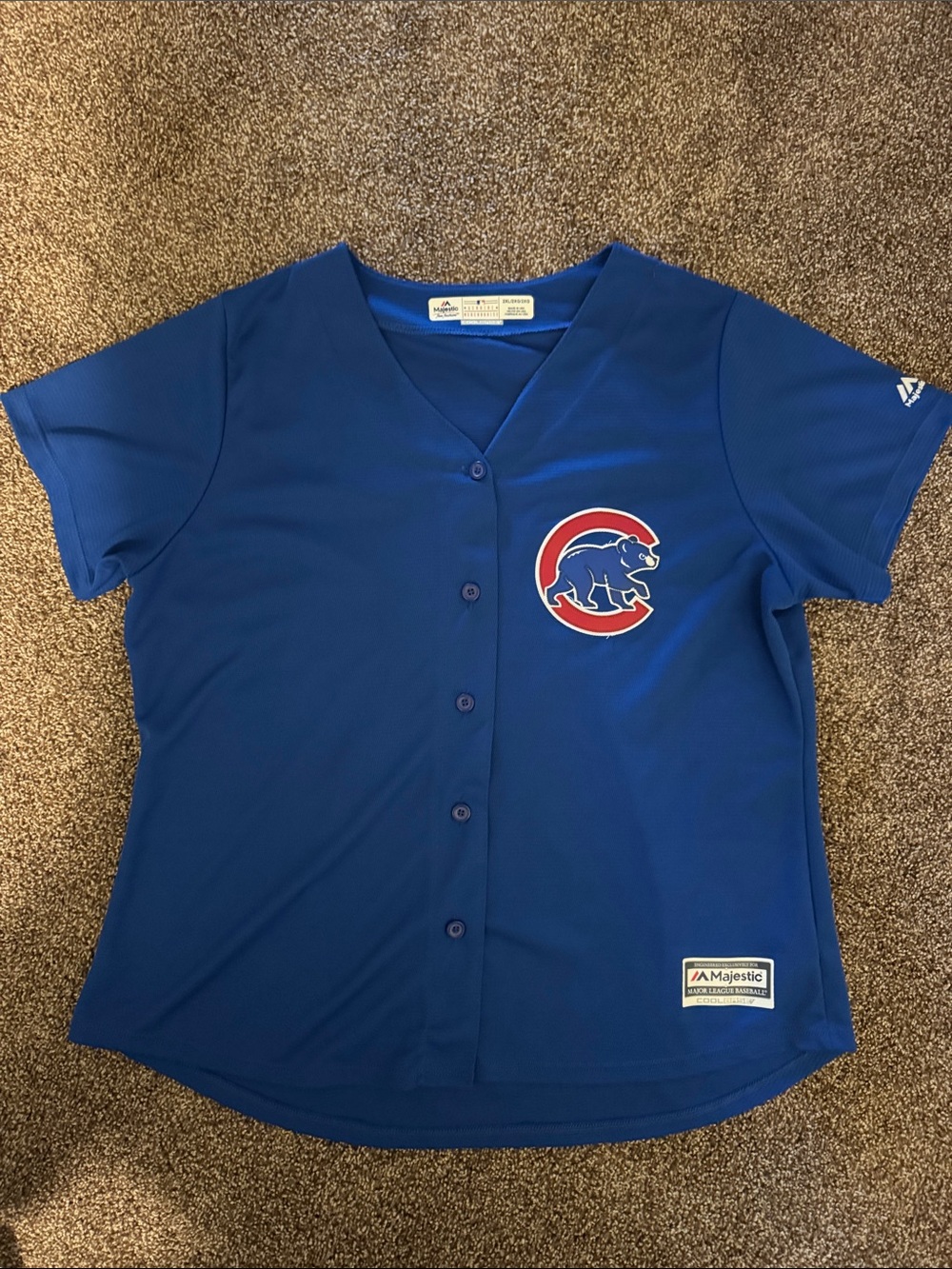 Majestic Blue Button-Up Team Jersey with Red and White Logo